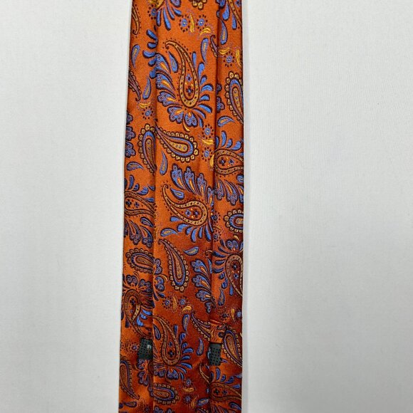 Blair Underwood Mens Neck Tie 3 ½” Rust Orange & Blue Paisley 100% Silk Handmade - Picture 6 of 10